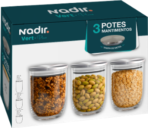 Conjunto Potes Vert Plus C/ Tampa Hermética Inox 750ml 3 Peças Nadir Ref 9h065