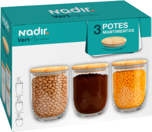 Conjunto Potes Vert Bamboo C/ Tampa Hermética Bamboo 750ml 3 Peças Nadir Ref 9h065