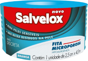 Fita Microporosa Salvelox Hipoalergênica P/ Peles Sensíveis 2,5cm X 4,5cm Branca