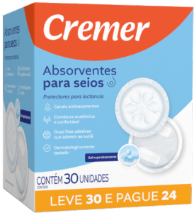 Absorventes P/ Seios Cremer C/ Adesivo Fixador C/ Gel Absorvente  Leve 30 Pague 24