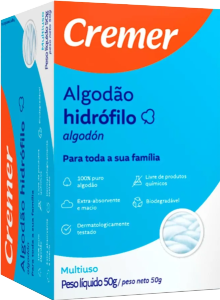Algodão Cremer Hidrófilo Rolo Sistema Abre Fácil 50g