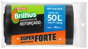 Saco Para Lixo Brilhus Super Forte Em Rolo 50l Preto C/ 50 Unidades Bettanin Ref Bt 2096