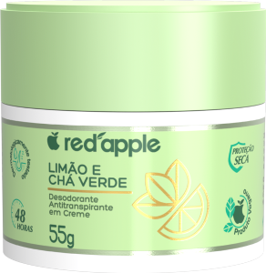 Creme Desodorante Red Apple Limão E Chá Verde Proteção Seca Antitranspirante S/ Álcool 48h 55g