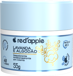 Creme Desodorante Red Apple Lavanda E Algodão Proteção Seca Antitranspirante S/ Álcool 48h 55g