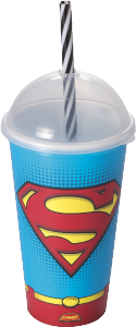 Copo Shake Superman Plástico C/ Tampa E Canudo 500ml Plasútil Ref 5757