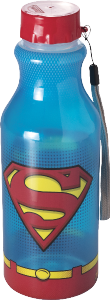 Garrafa Retrô Superman Plástico Tampa C/ Rosca E Cordão 500ml Azul Plasútil Ref 5836