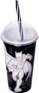 Copo Shake Batman Plástico C/ Tampa E Canudo 500ml Preto Plasútil Ref 8248