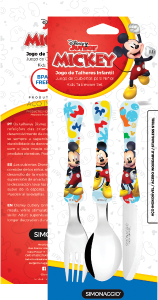 Conjunto De Talheres Kids Mickey Inox Cabo Plástico Decorado 3 Peças Simonaggio Ref Dk900/3-My01