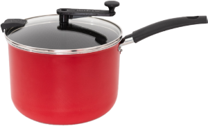 Pipoqueira De Alumínio Antiaderente Cabo Fixo C/ Tampa De Vidro 5,6l Vermelha Multiflon Ref 73320