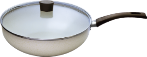 Frigideira Wok Ekó Aluminio Antiaderente C/ Tampa De Vidro Ø28cm Bege Multiflon Ref 83228