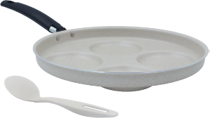 Frigideira P/4 Ovos Gourmet Alumínio Antiaderente C/ Espátula Ø26cm Bege Multiflon Ref 83144