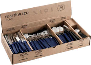 Piemonte Caixa Expositora De Talheres Cabo Plástico Azul 180 Peças Martinazzo Ref 20180/2