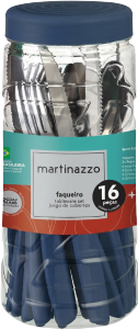 Piemonte Faqueiro C/ Pote Cabo Plástico Azul 16 Peças Martinazzo Ref 20516/2