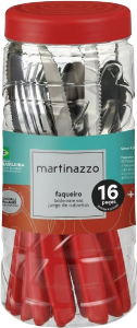 Piemonte Faqueiro C/ Pote Cabo Plástico Vermelho 16 Peças Martinazzo Ref 20516/8