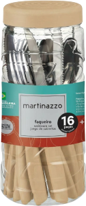 Piemonte Faqueiro C/ Pote Cabo Plástico Bege 16 Peças Martinazzo Ref 20516/1