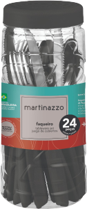 Piemonte Faqueiro C/ Pote Cabo Plástico Preto 24 Peças Martinazzo Ref 20524/5