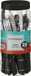 Piemonte Faqueiro C/ Pote Cabo Plástico Preto 20 Peças Martinazzo Ref 20520/5