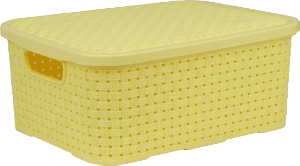 Cesto Organizador Rattan Plástico C/Tampa P (C25,5x L20x A10,7cm) Amarelo Nitron R 062/S2