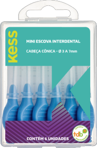 Mini Escova Interdental Kess Cabeça Cônica Arame Revestido Ø 3 A 7mm Azul 6 Unidades