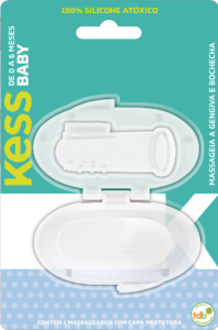 Escova Dental Kess Massageadora P/ Bebê 100% Silicone Cerdas Ultramacias C/ Estojo Protetor