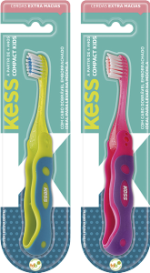 Escova Dental Kess Basic Compact Kids Extra Macia Cabo Dobrável Emborrachado Cores Sotidas 4 Anos+