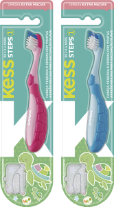 Escova Dental Kess Kit Steps 1 Extra Macia Ventosas Cabo Emborrachado Capa Cores Sortidas 2 A 4 Anos