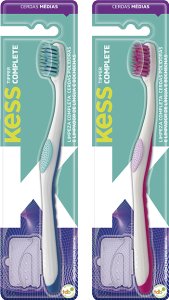 Escova Dental Kess Complete Tipper Média Cabo Grip Borracha Capa Protetora De Cerdas Cores Sortidas