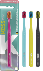 Escova Dental Kess Pro 6580 Extra Macia Cerdas Ultrafinas Alemãs C/ Capa Protetora Cores Sortidas
