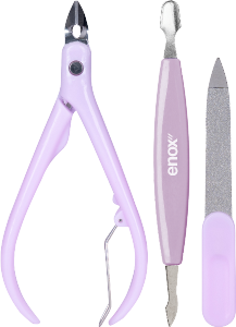 Conjunto Manicure Enox Alicate, Espátula E Lima Lilas