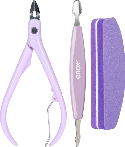 Conjunto Manicure Enox Alicate, Lixa E Espátula Lilas