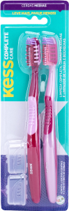 Escova Dental Kess Complete Care Média Rosa 2 Unidades