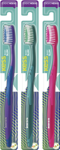 Escova Dental Kess Basic Slim Média Cabo Emborrachado S/ Capa Protetora De Cerdas Cores Sortidas