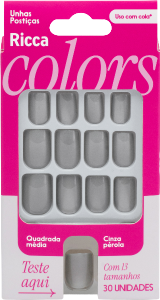 Unhas Postiças Ricca Quadrada Uso C/ Cola Media Cinza Perola 30 Unidades Ref 2871