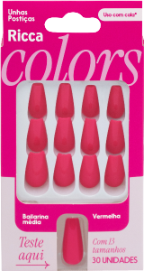 Unhas Postiças Ricca Bailarina Media Vermelho 30 Unidades Ref 2874