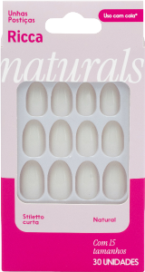 Unhas Postiças Ricca Stiletto Uso C/ Cola Curta Natural 30 Unidades Ref 2876