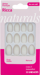 Unhas Postiças Ricca Oval Uso C/ Cola Media Natural 30 Unidades Ref 2878