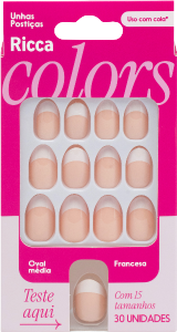 Unhas Postiças Ricca Oval Uso C/ Cola Media Francesa 30 Unidades Ref 2879