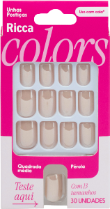 Unhas Postiças Ricca Quadrada Uso C/ Cola Media Perola 30 Unidades Ref 2881