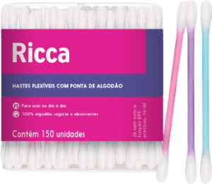 Hastes Flexíveis Ricca C/ Ponta De Algodão 150 Unidades