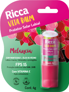 Protetor Solar Labial Ricca Vita Balm Fps 15 C/ Vitamina E Melancia Ref 3789