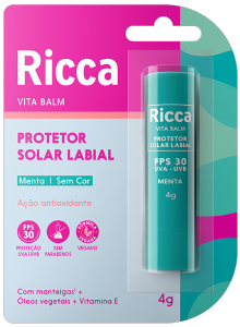 Protetor Solar Labial Ricca Vita Balm Fps 30 Menta 4 Gramas Ref 3803