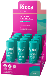 Protetor Solar Labial Ricca Vita Balm Fps 30 Menta C/ 12 Unidades Ref 3804