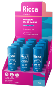 Protetor Solar Labial Ricca Vita Balm Fps 30 Neutro C/ 12 Unidades Ref 3814