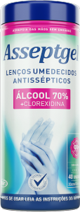 Lenços Umedecidos  Asseptgel Antissépticos C/ Alcool 70% E Clorexidina 40 Unidades