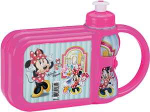Kit Lanche Minnie Mouse C/ Garrafa 250ml C25,5x A17xl6cm Rosa Plasduran Ref 440788