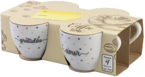 Conjunto Xícara De Café Paris 80ml Decorada Coração 4 Unidades Porcelanas Lu Ref 52795