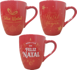Caneca Glamour 260ml Decorada Vermelha Natal 24 Unidades Porcelanas Lu Ref 52811v