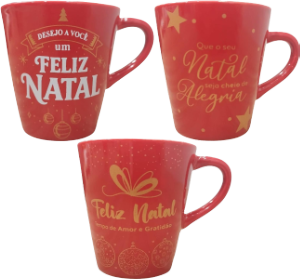 Caneca Copo 140ml Decorada Vermelha Natal 24 Unidades Porcelanas Lu Ref 52959v