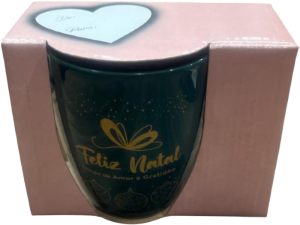 Caneca Glamour C/ Caixa 260ml Decorada Verde Natal 24 Unidades Porcelanas Lu Ref 53313v