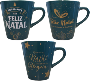 Caneca Copo 140ml Decorada Verde Natal 24 Unidades Porcelanas Lu Ref 54331v